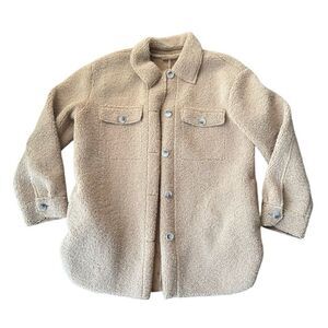 Faux Shearling Suede Chamois Fleece Sherpa Jacket Shacket Large Tan Camel